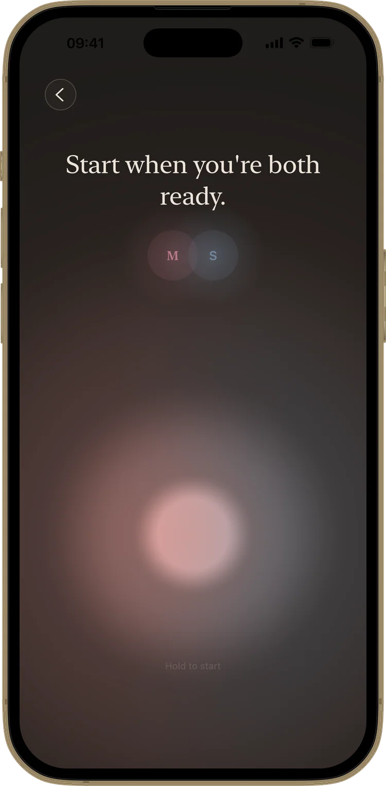 The start of a Kindred check-in, where both partners press and hold at the same time