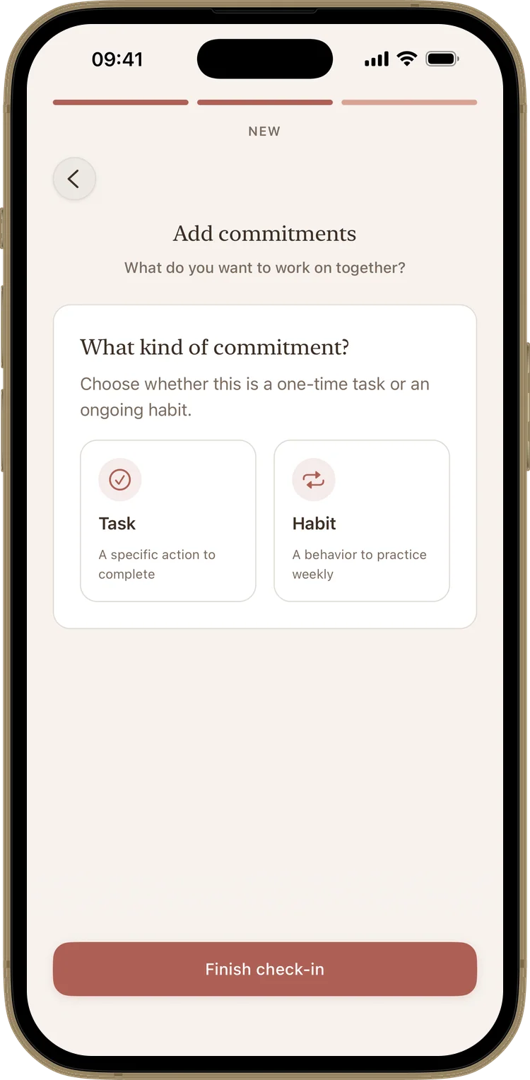 Choosing tasks and habits together at the end of a Kindred check-in